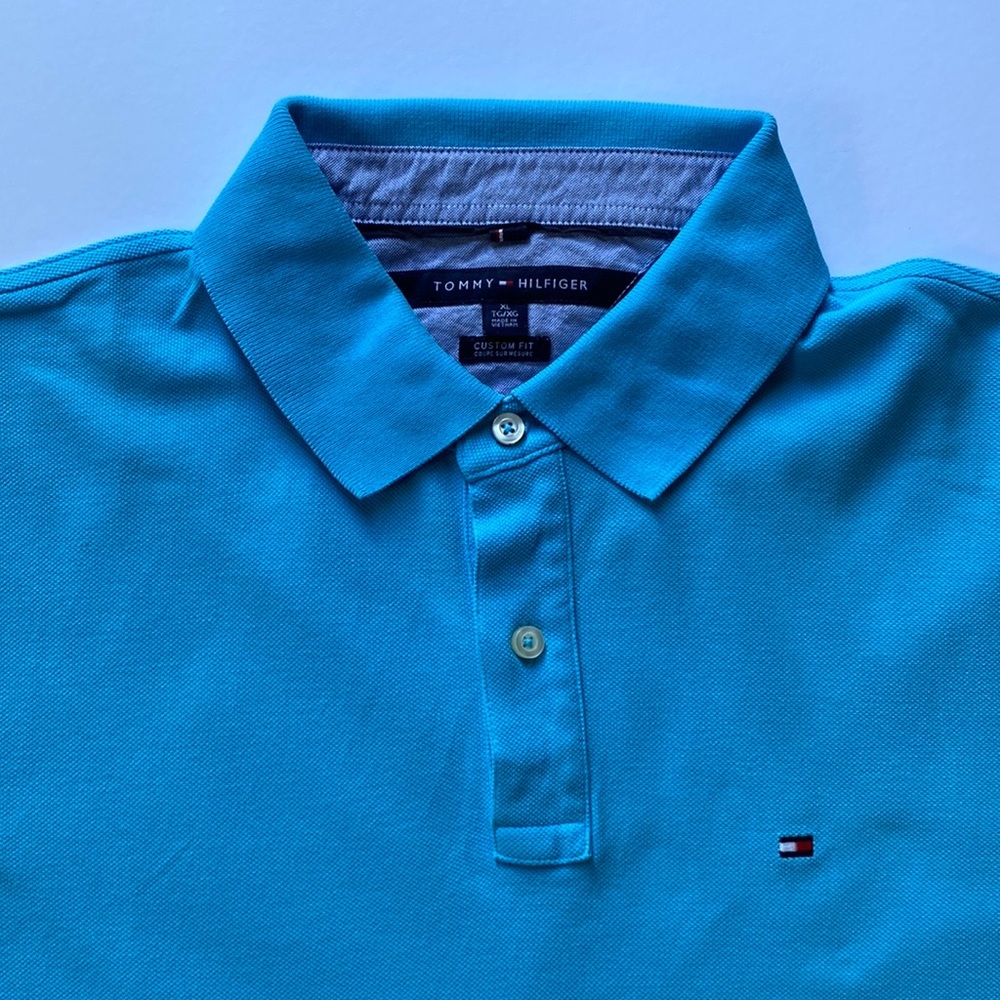 Tommy Hilfiger custom fit turquoise mesh polo - Picture 3 of 4